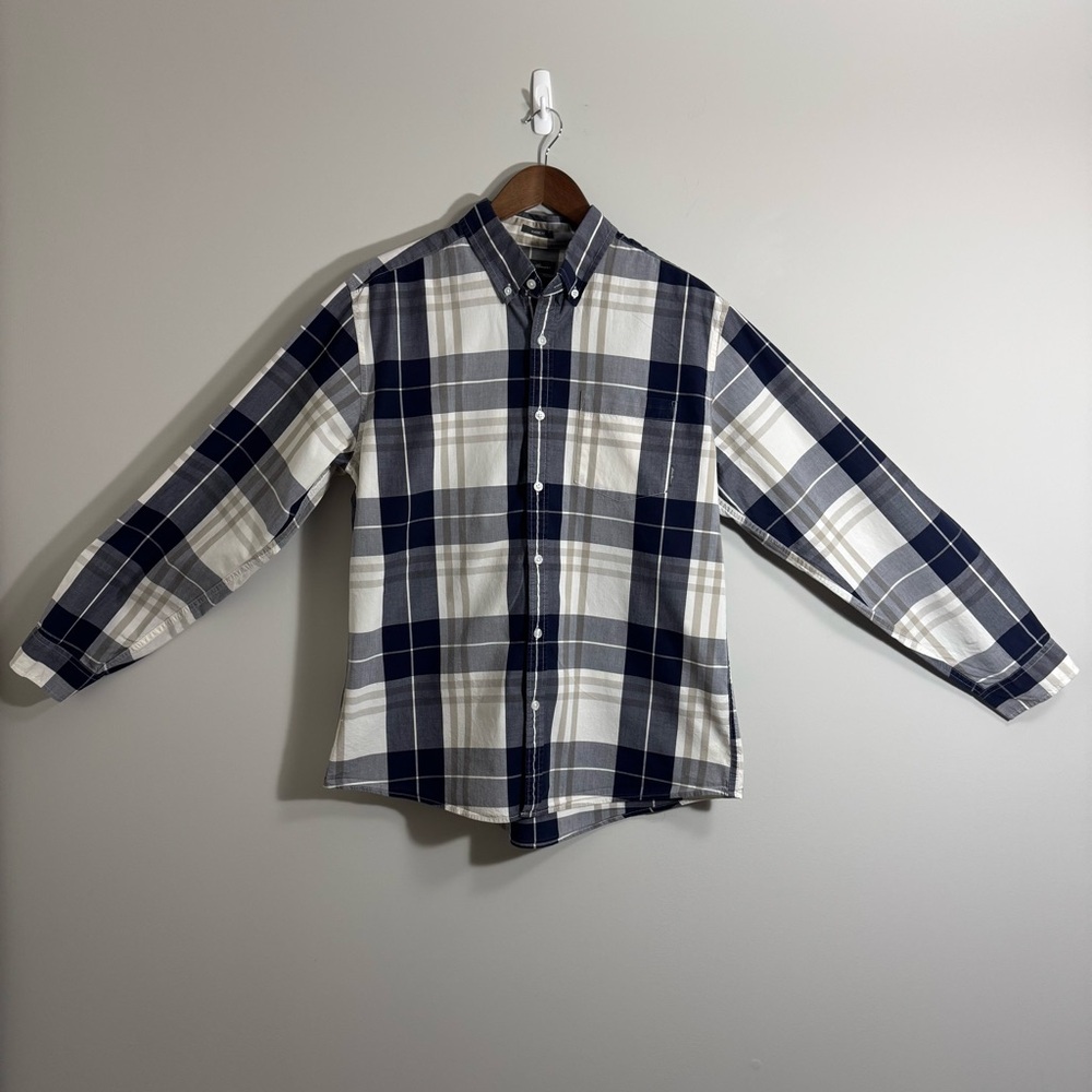 Eddie Bauer Navy and White Checkered Men's Shirt Classic Fit Size Large